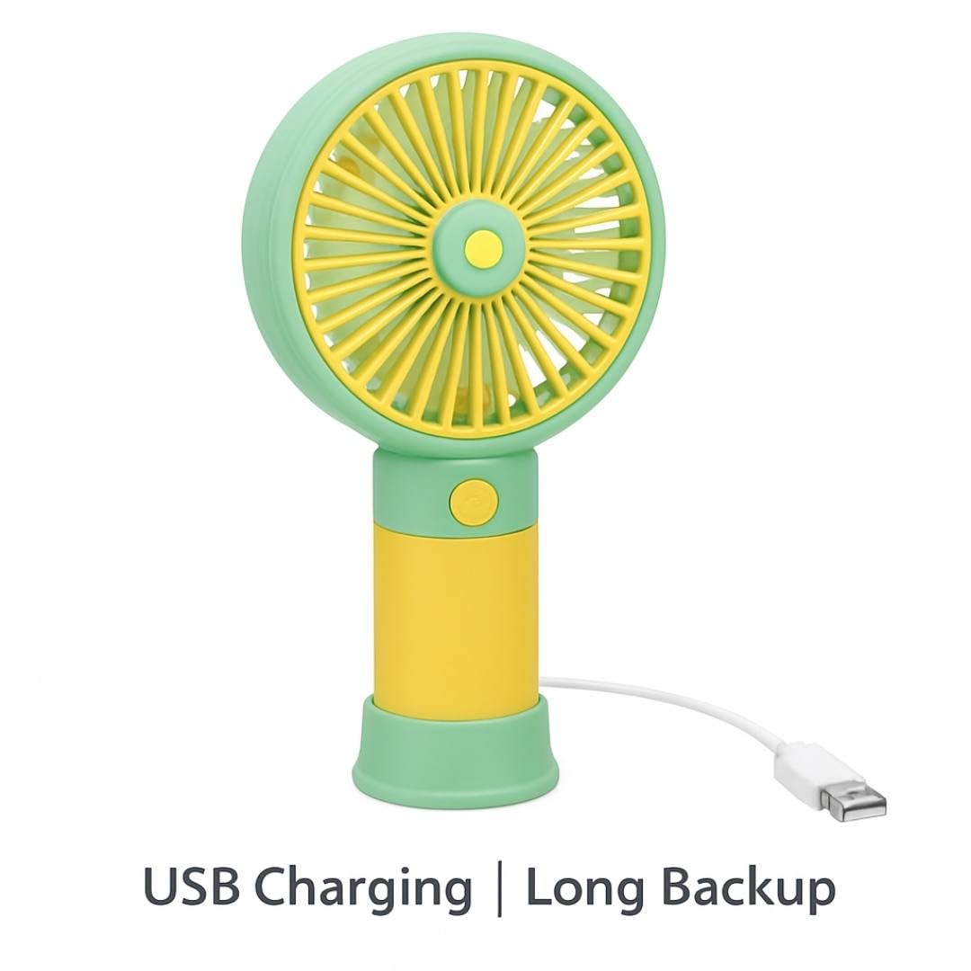 USB Rechargeable Pocket Fan Mini Portable Cooling Fan Random Colour Anti Dust 90mm Table Fan Multicolour Pack of 1